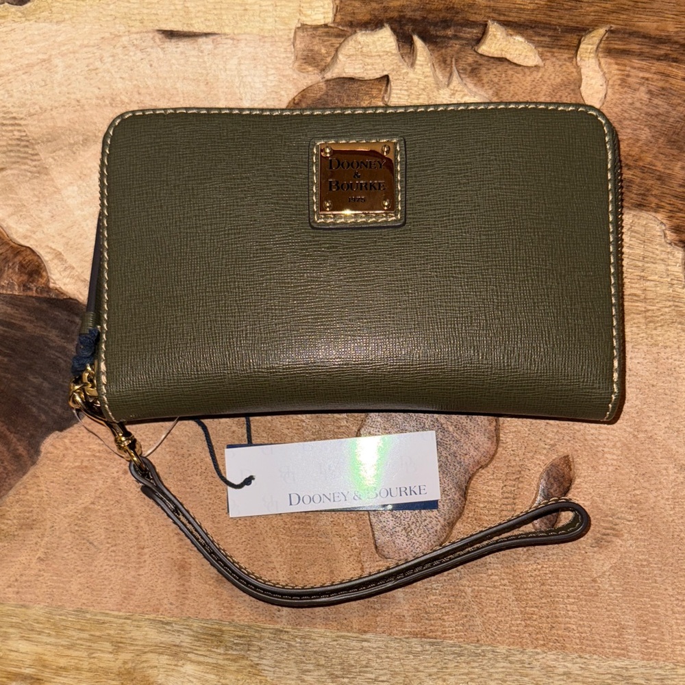 Dooney & Bourke Olive Wristlet with Gold Accents